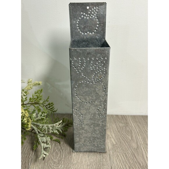 Primitive Galvanized Tin Wall Pocket Matchstick Holder Candle Box Apple Design - Picture 1 of 9